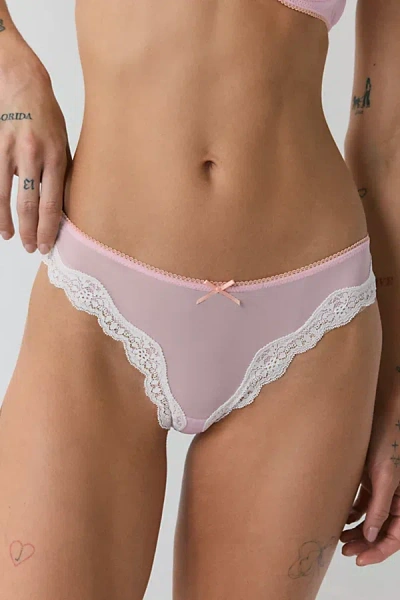 Out From Under Angel Mesh Lace Trim Thong In Pink, Women's At Urban Outfitters