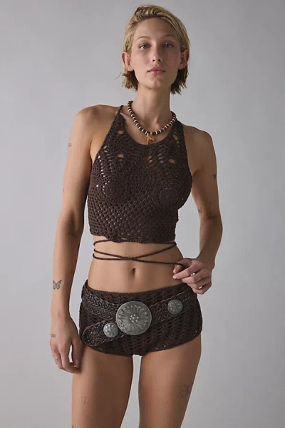 Out From Under Delilah Crochet Lace-up Bra Top In Brown, Women's At Urban Outfitters