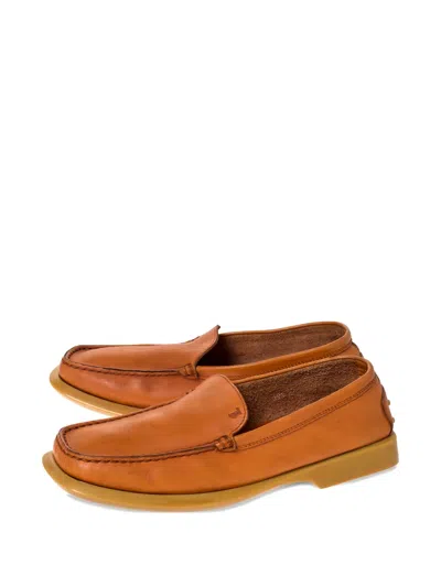 Pre-owned Tod's Vintage Leather Loafers In Orange