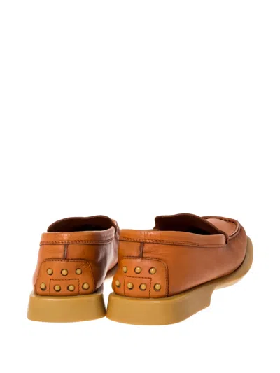 Pre-owned Tod's Vintage Leather Loafers In Orange