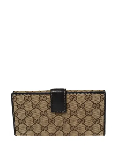 Pre-owned Gucci Gg-canvas Leather Wallet In Brown
