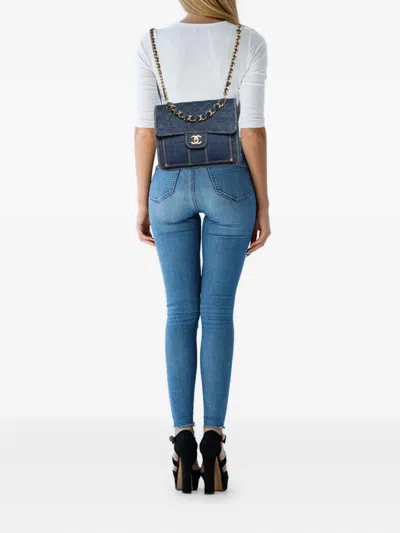 Pre-owned Chanel Double You Cc Flap Backpack In Blue