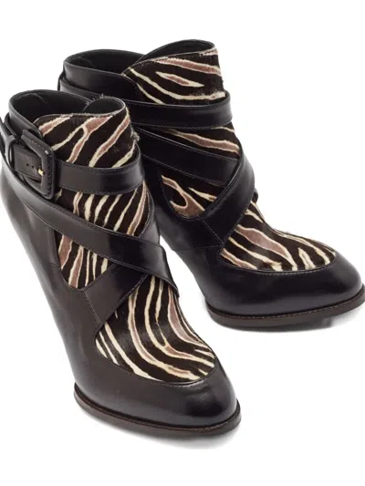 Pre-owned Tod's Vintage  110mm Zebra-print Buckled Boots