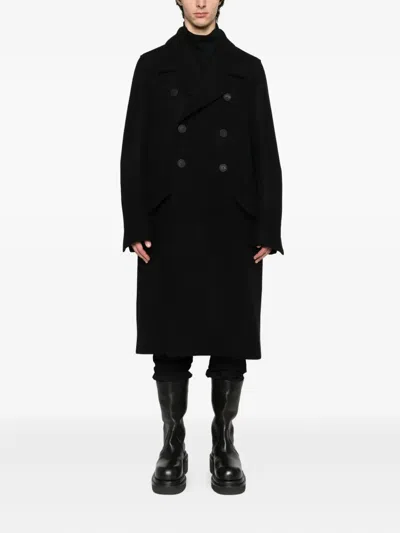 Rick Owens Officer Coat Structured Wide Lapels In Black