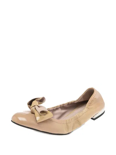 Pre-owned Miu Miu Patent-leather Bow-detailed Ballet Flats