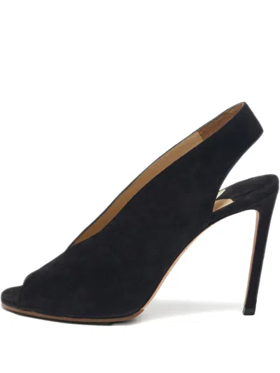 Pre-owned Jimmy Choo 130mm Suede Slingback Pumps In Black