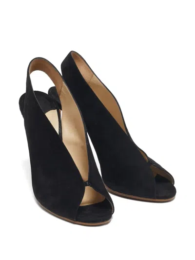 Pre-owned Jimmy Choo 130mm Suede Slingback Pumps In Black