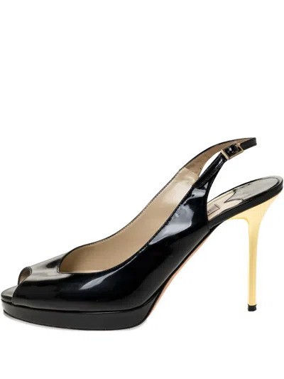 Pre-owned Jimmy Choo 100mm Patent-leather Slingback Pumps In Black
