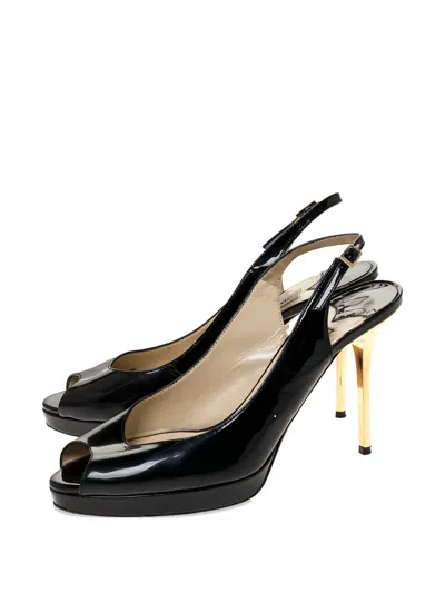 Pre-owned Jimmy Choo 100mm Patent-leather Slingback Pumps In Black