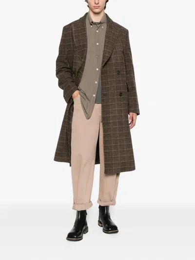 Our Legacy Checked Double-breasted Coat In Brown