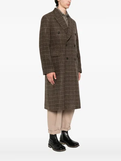 Our Legacy Checked Double-breasted Coat In Brown