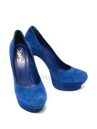 Pre-owned Saint Laurent 140mm Suede Platform Pumps