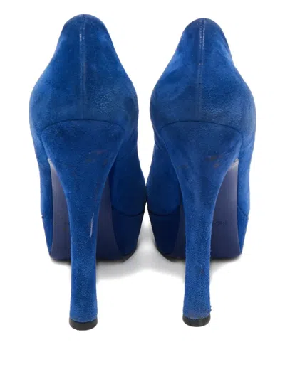 Pre-owned Saint Laurent 140mm Suede Platform Pumps
