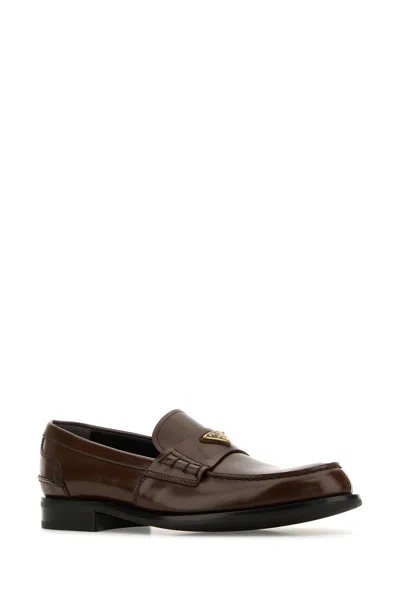 Prada Mocassini In Pelle Cioccolato  Uomo