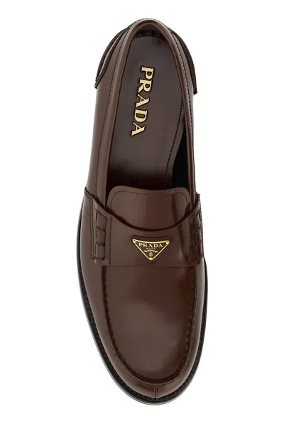 Prada Mocassini In Pelle Cioccolato  Uomo