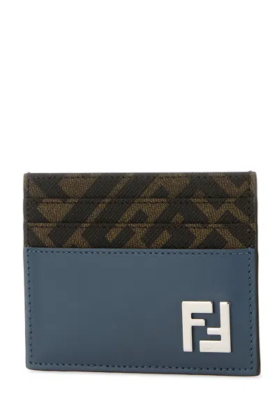 Fendi Portacarte Multicolor In Pelle E Tela Uomo In Blue