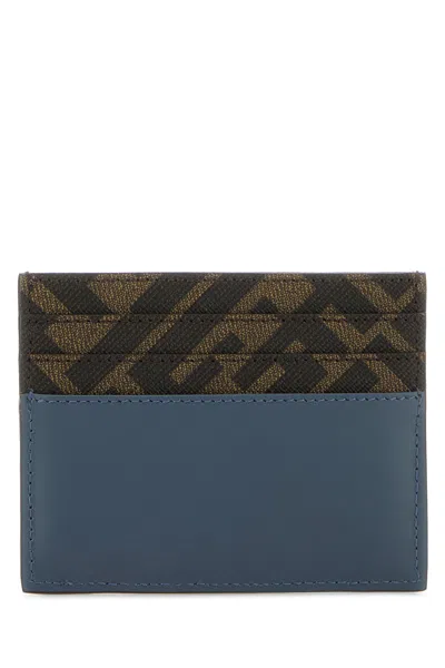 Fendi Portacarte Multicolor In Pelle E Tela Uomo In Blue