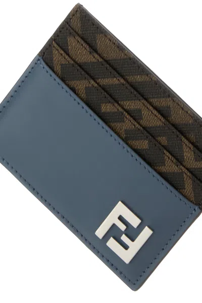 Fendi Portacarte Multicolor In Pelle E Tela Uomo In Blue