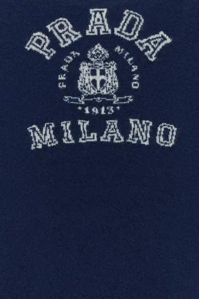 Prada Cashmere Sweater With 3/4 Sleeves And Crew Neck In Blue
