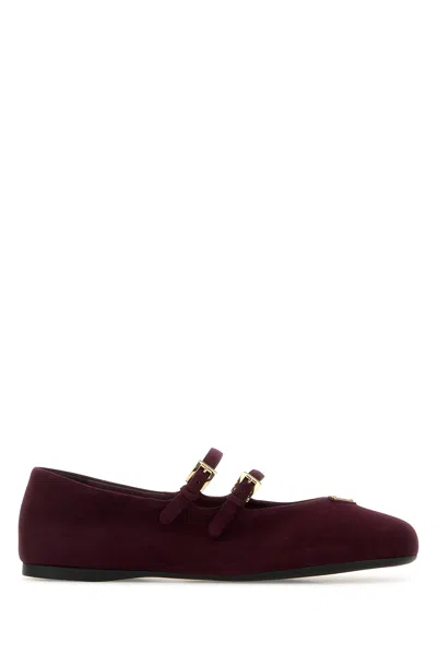 Prada Suede Ballerinas With Flat Sole And Round Toe In Burgundy