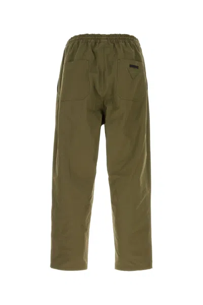 Prada Cotton Pant With Elastic Waistband And Back Pockets In Green