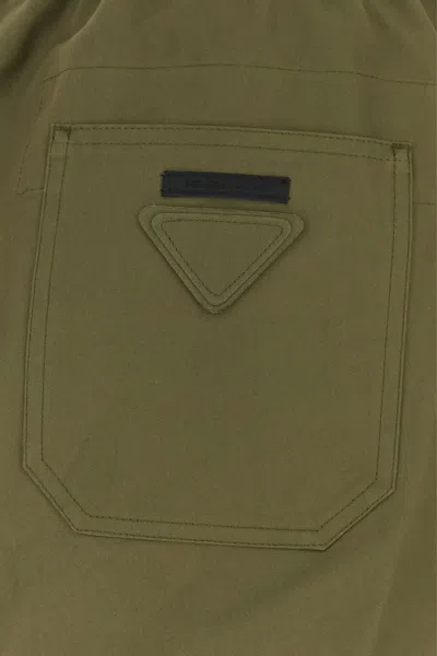 Prada Cotton Pant With Elastic Waistband And Back Pockets In Green