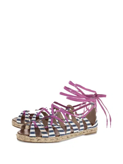 Pre-owned Christian Louboutin Striped Lace-up Espadrille Sandals