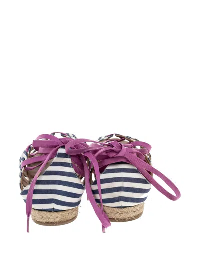 Pre-owned Christian Louboutin Striped Lace-up Espadrille Sandals