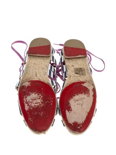 Pre-owned Christian Louboutin Striped Lace-up Espadrille Sandals