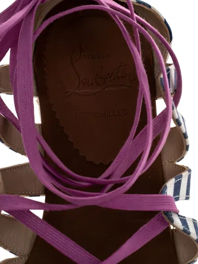 Pre-owned Christian Louboutin Striped Lace-up Espadrille Sandals