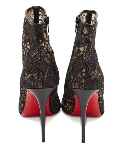 Pre-owned Christian Louboutin 105mm Floral Lace Boots In Black