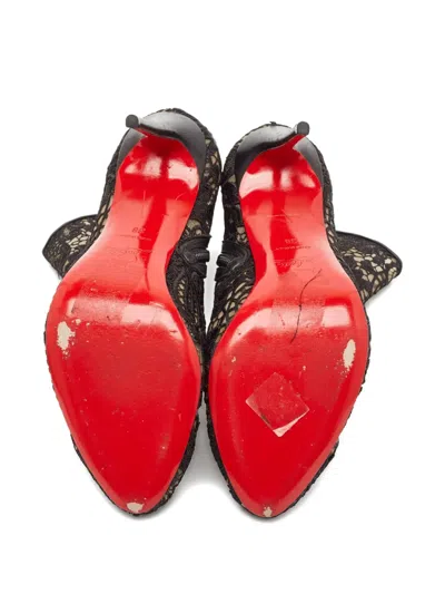 Pre-owned Christian Louboutin 105mm Floral Lace Boots In Black