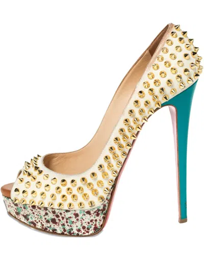 Pre-owned Christian Louboutin 145mm Spiked Peep-toe Platform Pumps
