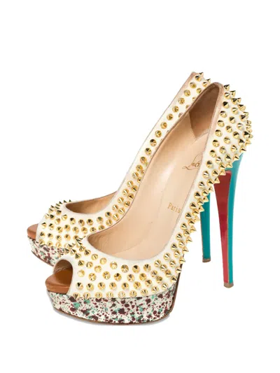 Pre-owned Christian Louboutin 145mm Spiked Peep-toe Platform Pumps