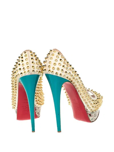 Pre-owned Christian Louboutin 145mm Spiked Peep-toe Platform Pumps