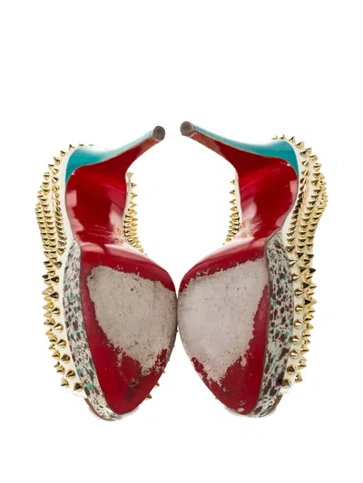 Pre-owned Christian Louboutin 145mm Spiked Peep-toe Platform Pumps