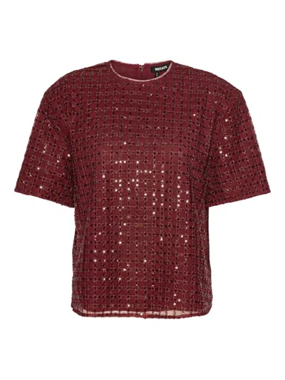 Rotate Birger Christensen Rotate Burgundy Sequin-embellished Top With Zipper Detail In Red