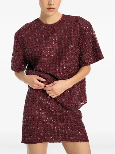 Rotate Birger Christensen Rotate Burgundy Sequin-embellished Top With Zipper Detail In Red