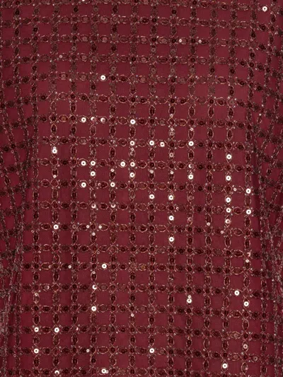 Rotate Birger Christensen Rotate Burgundy Sequin-embellished Top With Zipper Detail In Red
