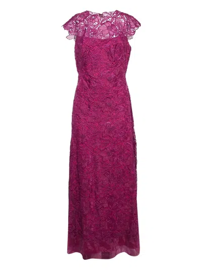 Pre-owned Tadashi Shoji  Floral-lace Dress In Purple