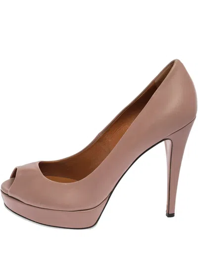 Pre-owned Gucci 125mm Leather Peep-toe Pumps In Pink