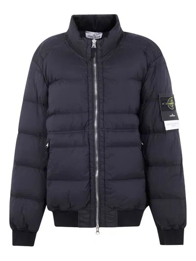 Stone Island Quilted High Collar Bomber Jacket In Blue