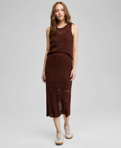 And Now This Women's Crochet Pull-on Cotton Midi Skirt