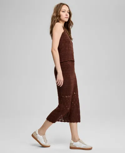 And Now This Women's Crochet Pull-on Cotton Midi Skirt