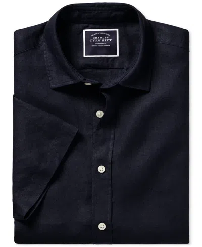 Charles Tyrwhitt Men's Slim-fit Button-down Linen Shirt In Blue