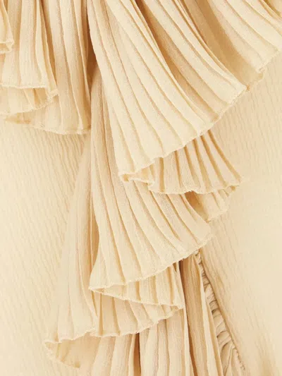 Saint Laurent Beige Blouse With V Neck And Ruffles On Front And Rear In Silk Woman In Brown