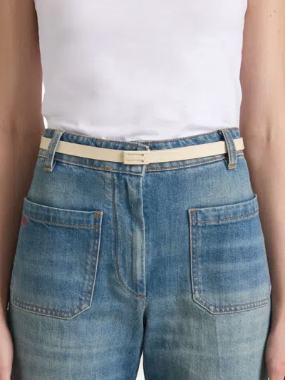 Victoria Beckham Logo-buckle Leather Belt In Neutral