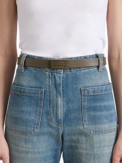 Victoria Beckham Buckle-logo Belt In Green