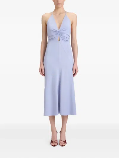 Victoria Beckham V-neck Ruched Midi Dress In Purple