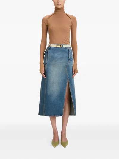 Victoria Beckham Asymmetric Utility Midi Skirt In Blue